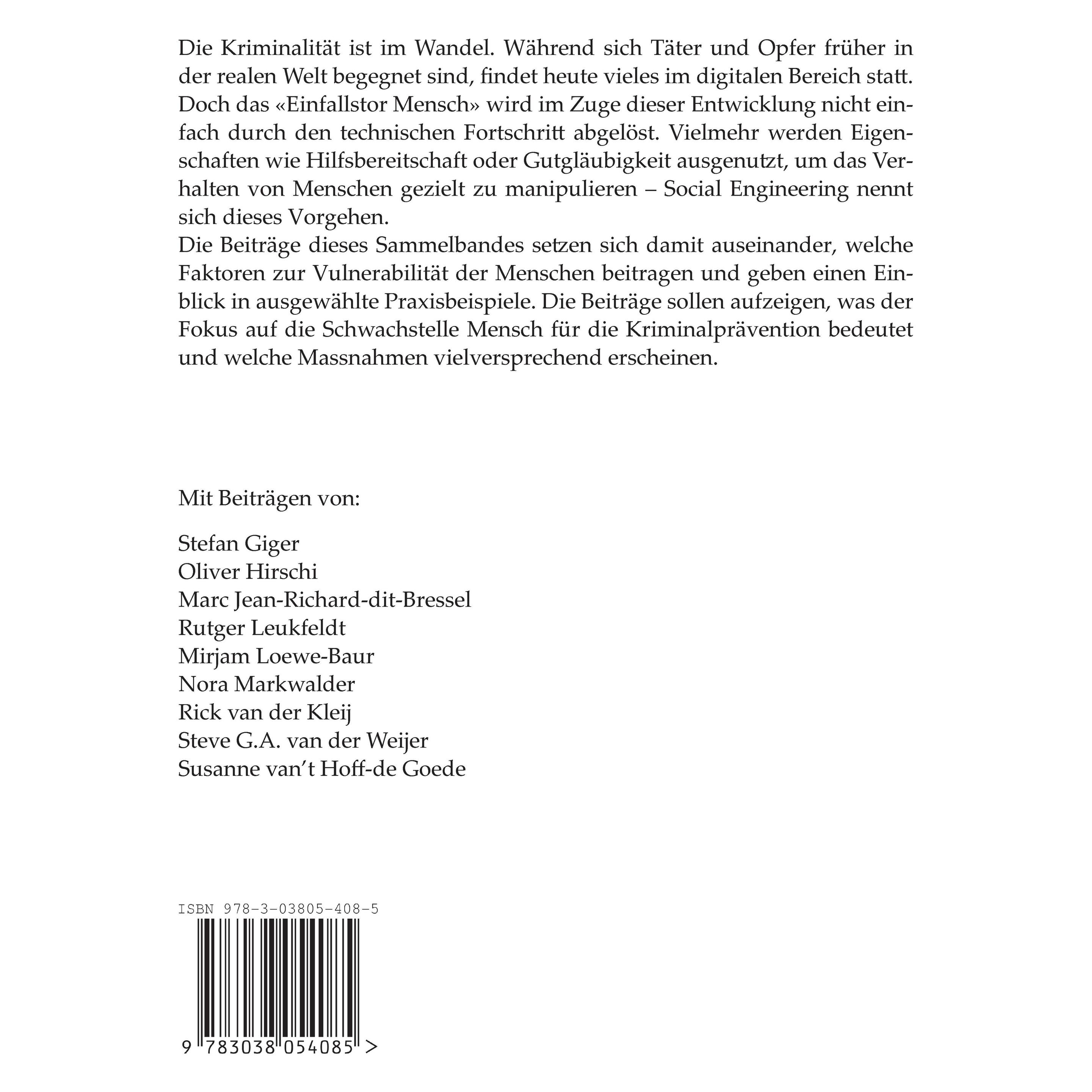 Buch & Netz Schwachstelle Mensch - Prävention gegen alte und neue Formen der Kriminalität (Deutsch, Softcover, Marc Jean-Richard-dit-Bressel, Mirjam Loewe-Baur, Nora Markwalder, Oliver Hirschi, Rick van der Kleij, Rutger Leukfeldt, Stefan Giger, Steve G.A. van der Weijer, Susanne van't Hoff-de Goede) (21582508)