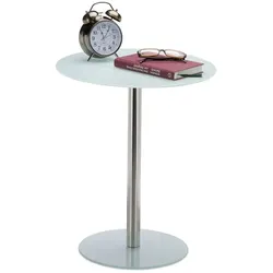 Relaxdays Beistelltisch Glas Edelstahl Weiß,Silber