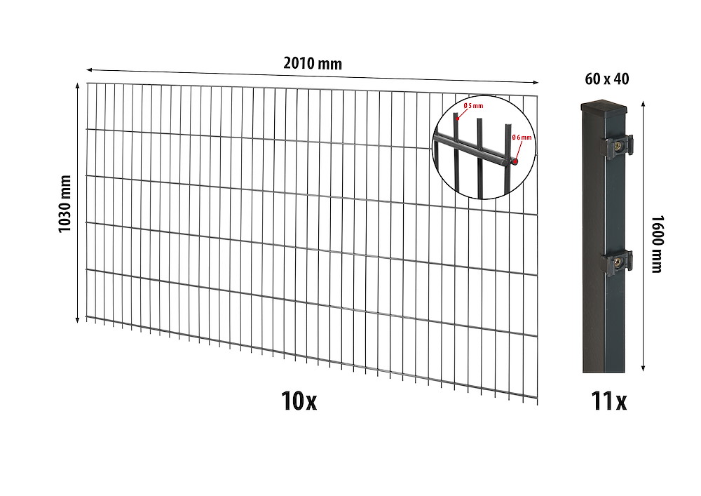 JUNGELMAR Comfort DS-Mattenzaun-Set 1030 L=20 m, anthrazit 09401396