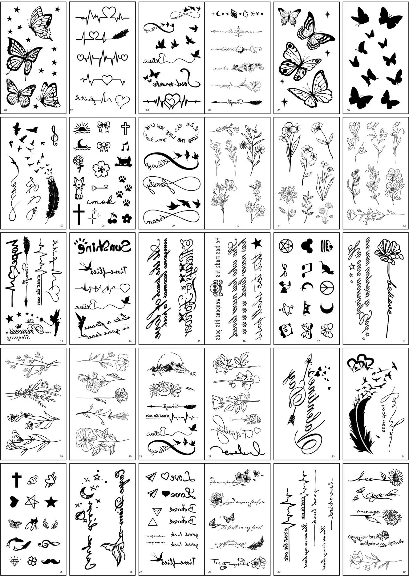 INF Temporäre Tattoos der Dark Series - 30 einzigartige Designs