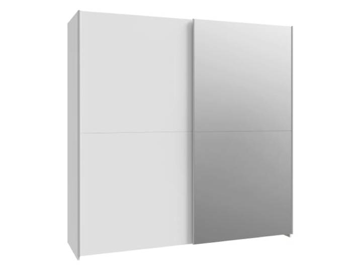 Forte Schach & MATT Kleiderschrank 190, Schrank mit 2 Schwebetüren und bodenlangem Spiegel, Holzwerkstoff, Weiß, 190,1 cm breit, 190,5 cm hoch, 61,2 cm tief