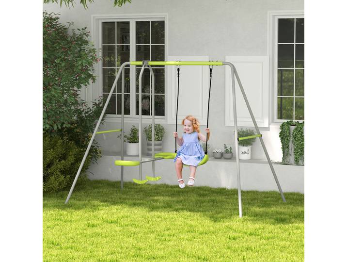 Outsunny Balançoire 2 Agrès Portique 255x160x180cm Vert Gris