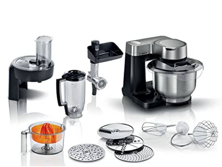 Bosch Küchenmaschine 7 in 1 MUMS2VM40G 7 Geschwindigkeiten, Knethaken, Schneebesen, Handrührer, Mixer, Zitruspresse, Zerkleinerer, 900 W, Schwarz