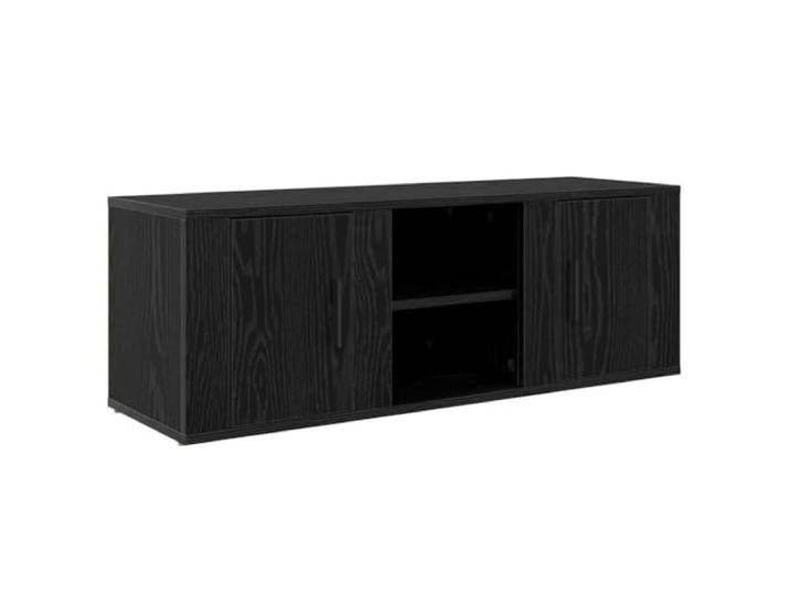 KUPTYERFG TV-Schrank Schwarz Eichen-Optik 100x31,5x35 cm Lowboard Kompaktes Lowboard in dunkler Holz-Optik für Wohnzimmer und Schlafzimmer mit Stauraum hinter der Scharniertür.