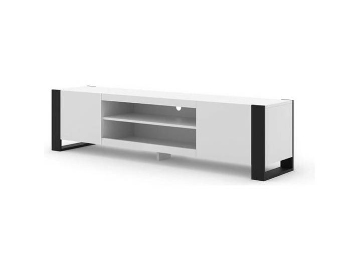Meuble TV bas Mondi 188 cm Hi-Fi Commode avec pieds noirs Blanc Mat