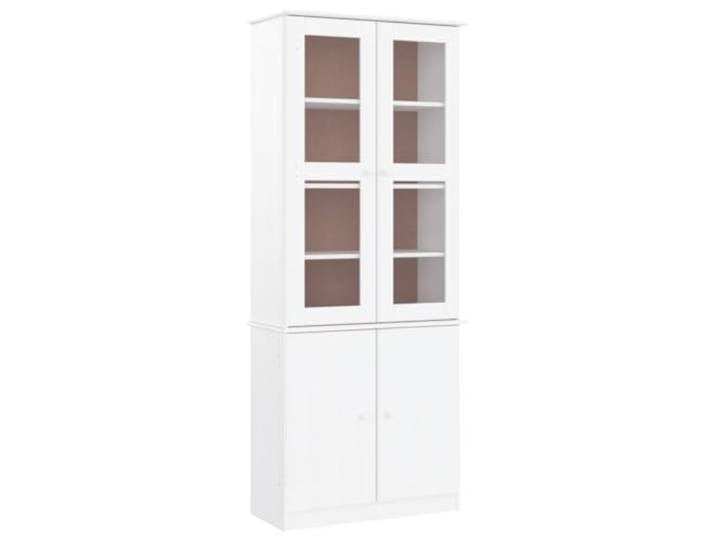 GHVBNMF Vitrinenschrank ALTA Weiß 77x35x186,5 cm Massivholz Kiefer Elegante Schauseite für Sammlungen und Geschirr im Wohnzimmer. Robuster Kiefernschrank mit Glastüren und Holzknäufen.