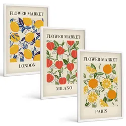 BILDER SET 3er Set - 40x60 cm Weißer Rahmen - Blumenplakate in Städten