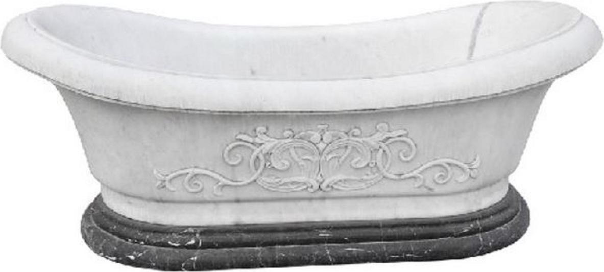 Casa Padrino Luxus Barock Badewanne Weiß / Schwarz 180 cm - Freistehende Marmor Badewanne - Bad Accessoires - Edel & Prunkvoll