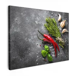 LEINWANDBILD Pfeffer - Kräuter - Gewürze - Beton Wandbilder 80x60 cm