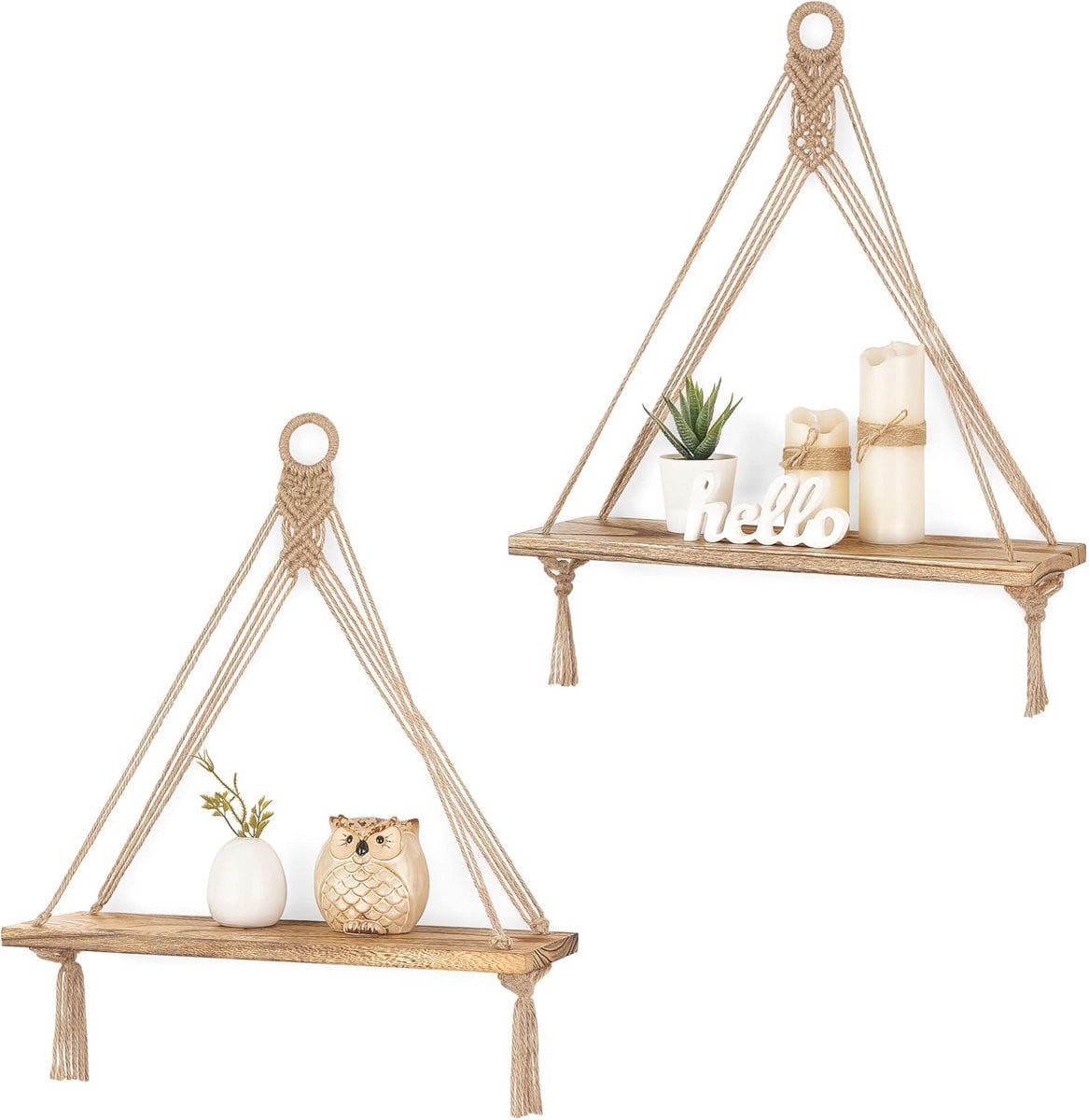 Set van 2 Rustieke Boho Wandplanken voor Slaapkamer, Badkamer of Woonkamer