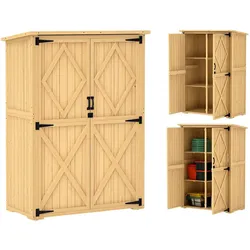 Outsunny Gartenschrank Holz, Geräteschuppen mit Abschließbar Doppeltür Naturholz