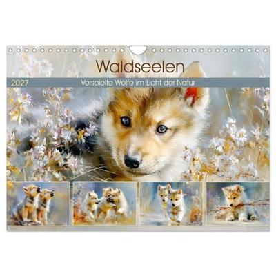 Waldseelen. Verspielte Wölfe im Licht der Natur (Wandkalender 2027 DIN A4 quer), CALVENDO Monatskalender