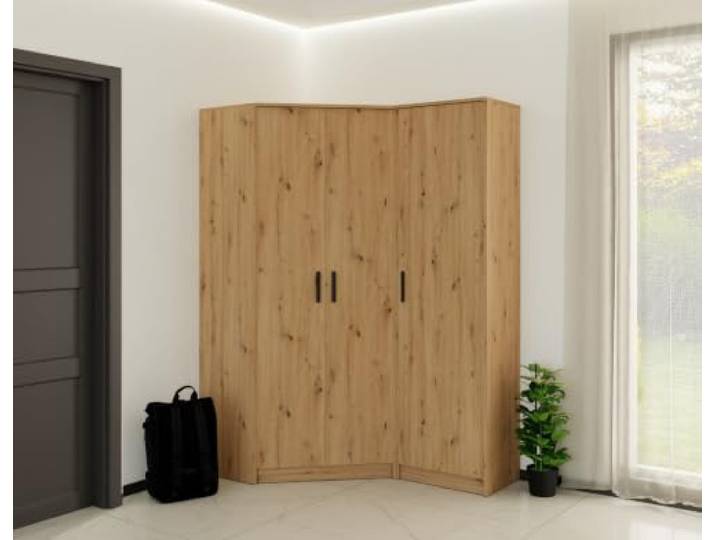Eckkleiderschrank Set 43 – Moderner 3-türiger Eckschrank 143x195x40cm für Schlafzimmer, Ankleidezimmer & Garderobe – Soft Close - Platzsparender Kleiderschrank – Marmex Möbel Artisan Eiche