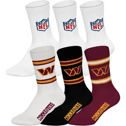 NFL Unisex Socken, 6er Pack - NFL Teams, 6Pack Crew Socks, Football, Logo, Baumwollmischung Washington Commanders/Weiß / 39-42