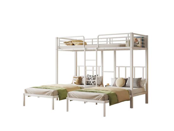 Merax Etagenbett, 90x200cm Kinderbett Dreierbett Metallbett mit Leiter