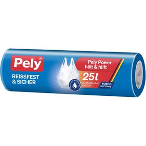 Pely Müllbeutel 54030214, 25 Liter, mit Tragegriffen, transparent, 20 Stück