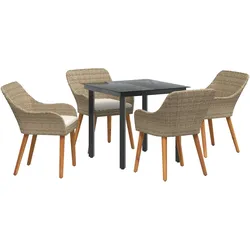 vidaXL 5-teiliges Garten-Esszimmer Set Beigefarbenes Poly-Rattan