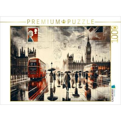 CALVENDO Puzzle Zeitlose Reflexionen: London im Regen durch das Auge der KI | 1000 Teile Lege-Größe 64x48cm Foto-Puzzle für glückliche Stunden