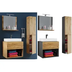 VCM 4-tlg. Waschplatz   Waschtisch Unterschrank Badmöbel Set Waschbecken Lendas II