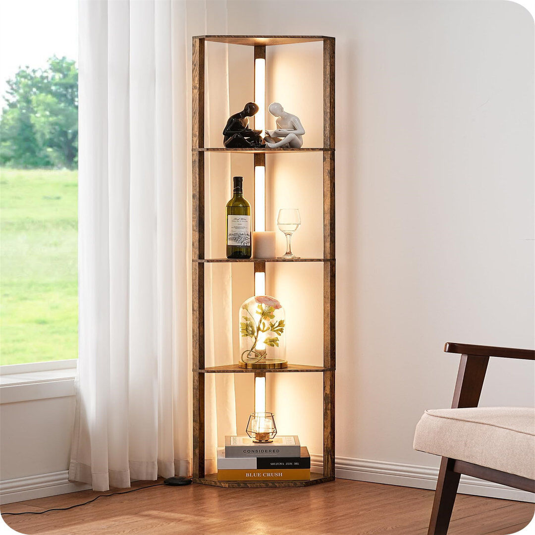 Brayden Studio Calena 163cm H x 33cm W Corner Bookcase Brown, white and pink
