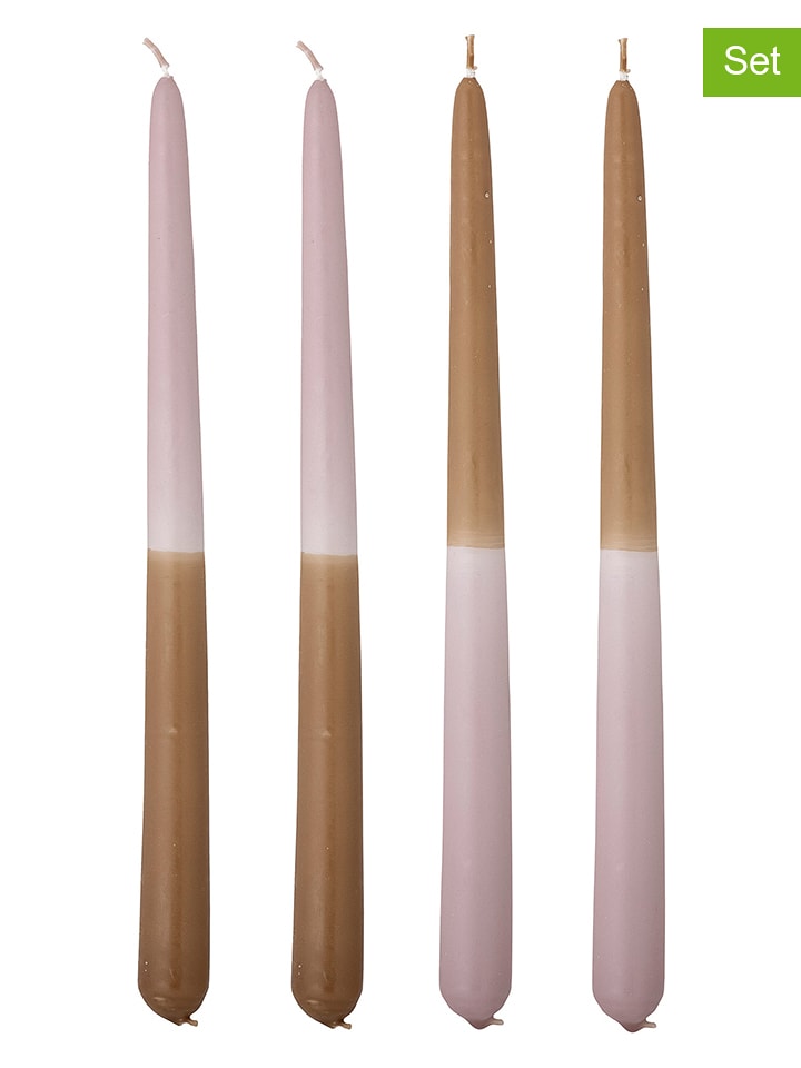 Bloomingville 4er-Set: Stabkerzen ''Burma'' in Rosa/ Hellbraun - 4x 75 g - onesize