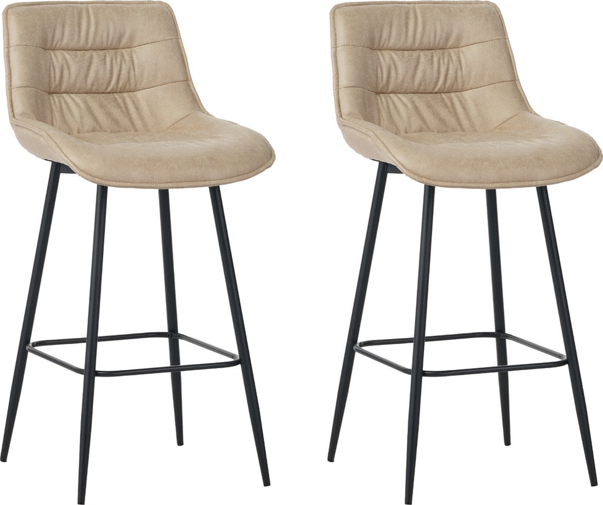 Colenis Manila Barstoel Set van 2 - Beige - Microfiber Stof - Zonder Armleuning
