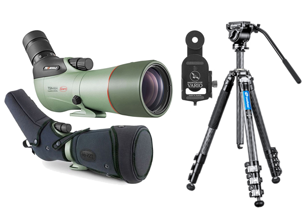 Kowa Spektiv TSN-66A PROMINAR 25-60x66 Travel-Kit (inkl. Tasche + Vario Scope Adapter+ Leofoto Manba LV-324C + BV-10 Stativkit