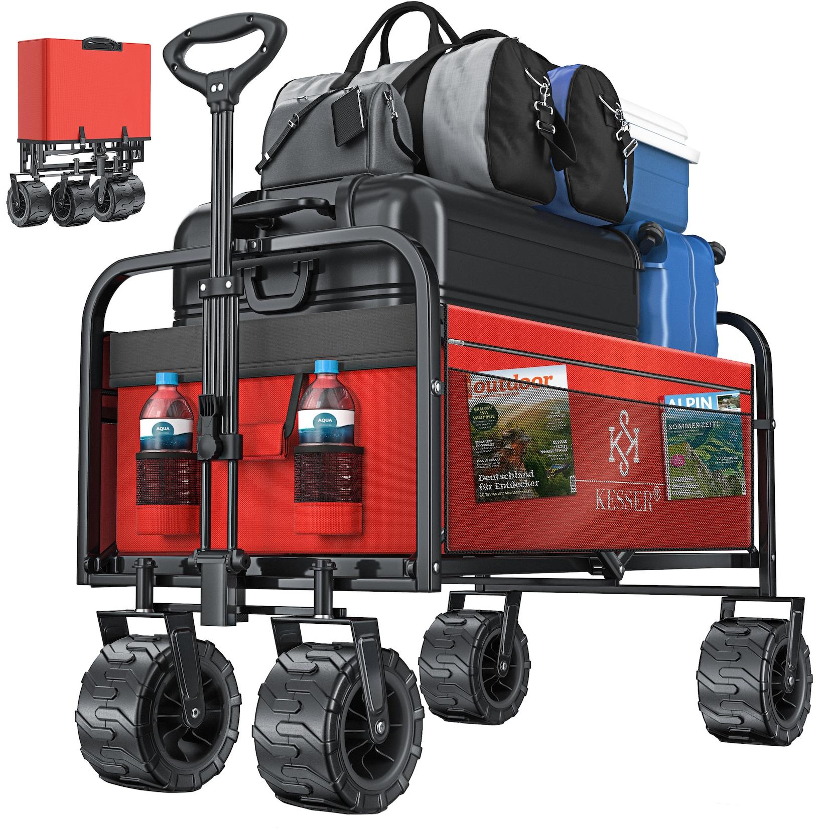 KESSER® Bollerwagen faltbar mit Breite Reifen Handwagen Transportkarre Gerätewagen inkl. 2 Netztaschen klappbar Kunststoff-Reifen bis 150 kg Tragkraft transportwagen Gartenanhänger