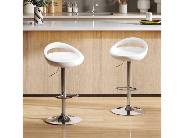 HOMCOM Lot 2 Tabourets Bar Pivotants Hauteur Réglable Blanc