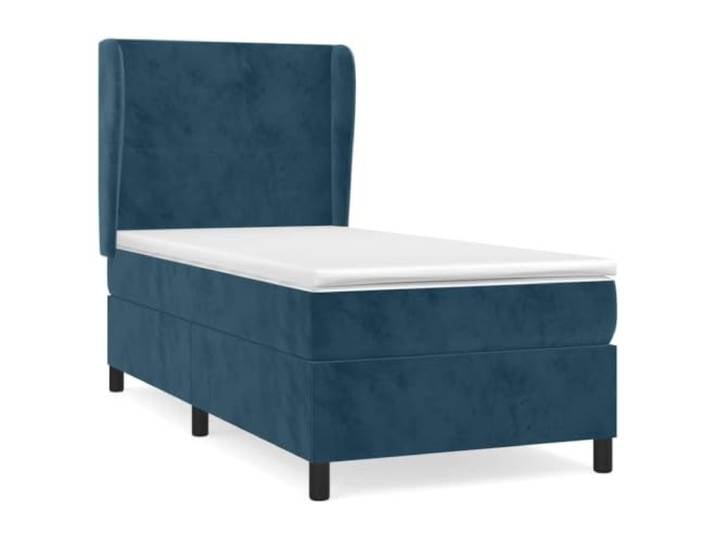 PUGYNBK Boxspringbett, Samt, Dunkelblau, 90 x 200 cm Verstellbares Kopfteil, Taschenfedern, mittlere Festigkeit, Lederschutz, einfache Montage