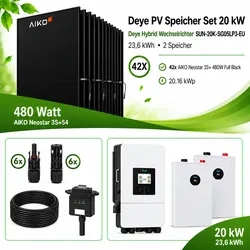 PV  Komplettset  20,16  kWp  -  42x  AIKO  480W  Full  Black  -  Deye  20  kW  Hybrid  Wechselrichter  +  23,6  kWh  Speicher