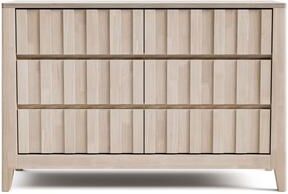 Benjara Vasu Wide Dresser, 6 Storage Drawers, White Wash Solid Rubberwood