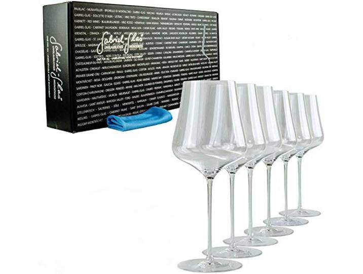 Palatina Werkstatt ® Gabriel Glas Gold Edition im 6er Geschenkkarton mundgeblasene Weingläser nur 90 Gramm leicht, spülmaschinenfest + speziellem Gläserpoliertuch