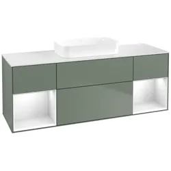 Villeroy und Boch Finion Waschtischunterschrank F741GFGM 160x60,3x50,1cm, Regale Glossy white lacquer, Olive Matt Lacquer