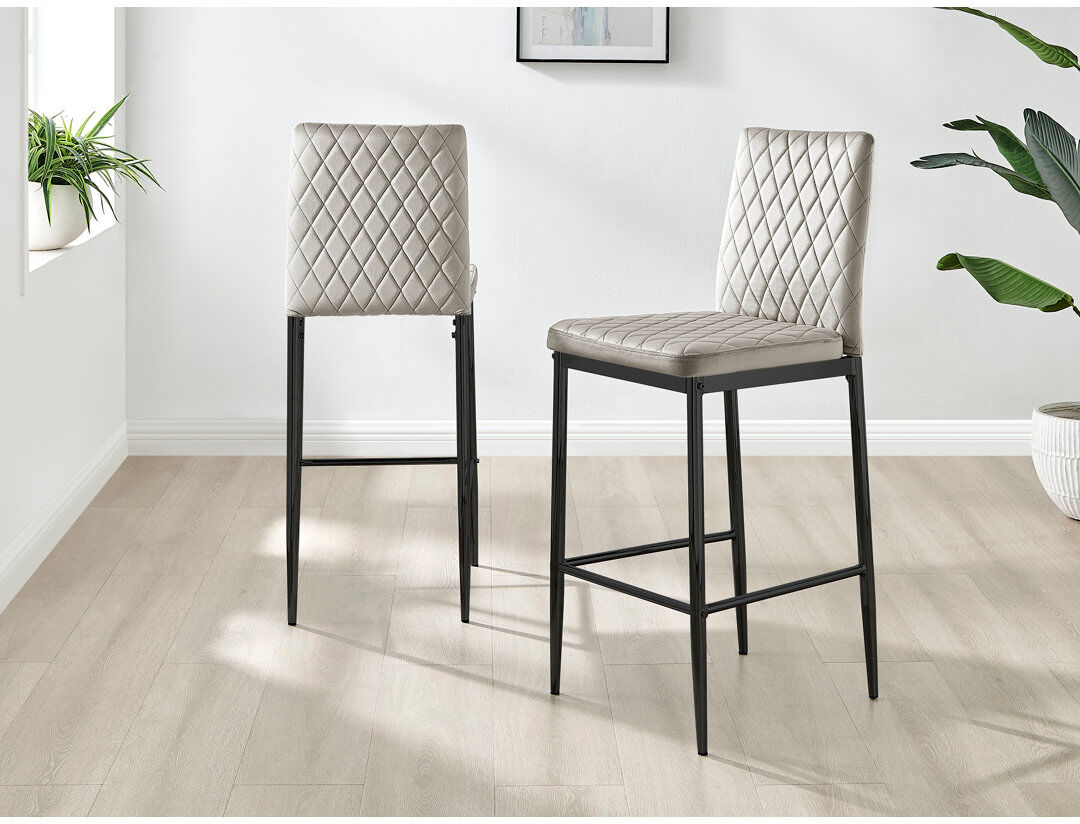 Fairmont Park Kenesaw Luxury Breakfast Bar Stool in Quilted Design Velvet Leg - Modern Chic Kitchen Cappuccino/Black 97cm H X 40cm W X 50cm D