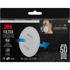 3M Atemschutzfilter Partikelfilter 2135-1, P3, für Atemschutzmasken 6000 Serie, 2 Stück