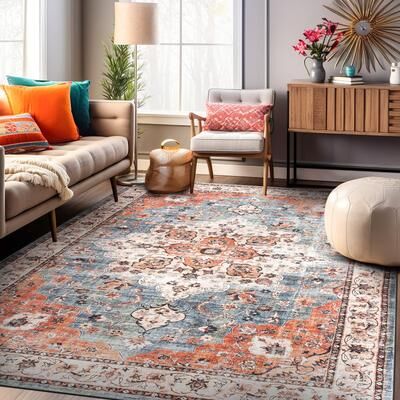 World Rug Gallery Traditional Distressed Washable Non-Slip Area Rug