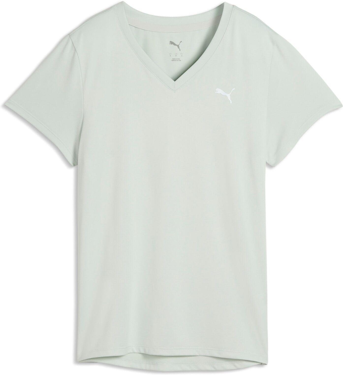 Trainingsshirt PUMA "W TAD ESSENTIAL VNECK TEE", Damen, Gr. S, weiss (crme de mint), Jersey, Obermaterial: 100% Polyester, regular fit normal, V-Ausschnitt, Shirts Trainingsshirt, mit DryCELL-Technologie, körperbetonter V-Ausschnitt, Kurzarmdesign crme de