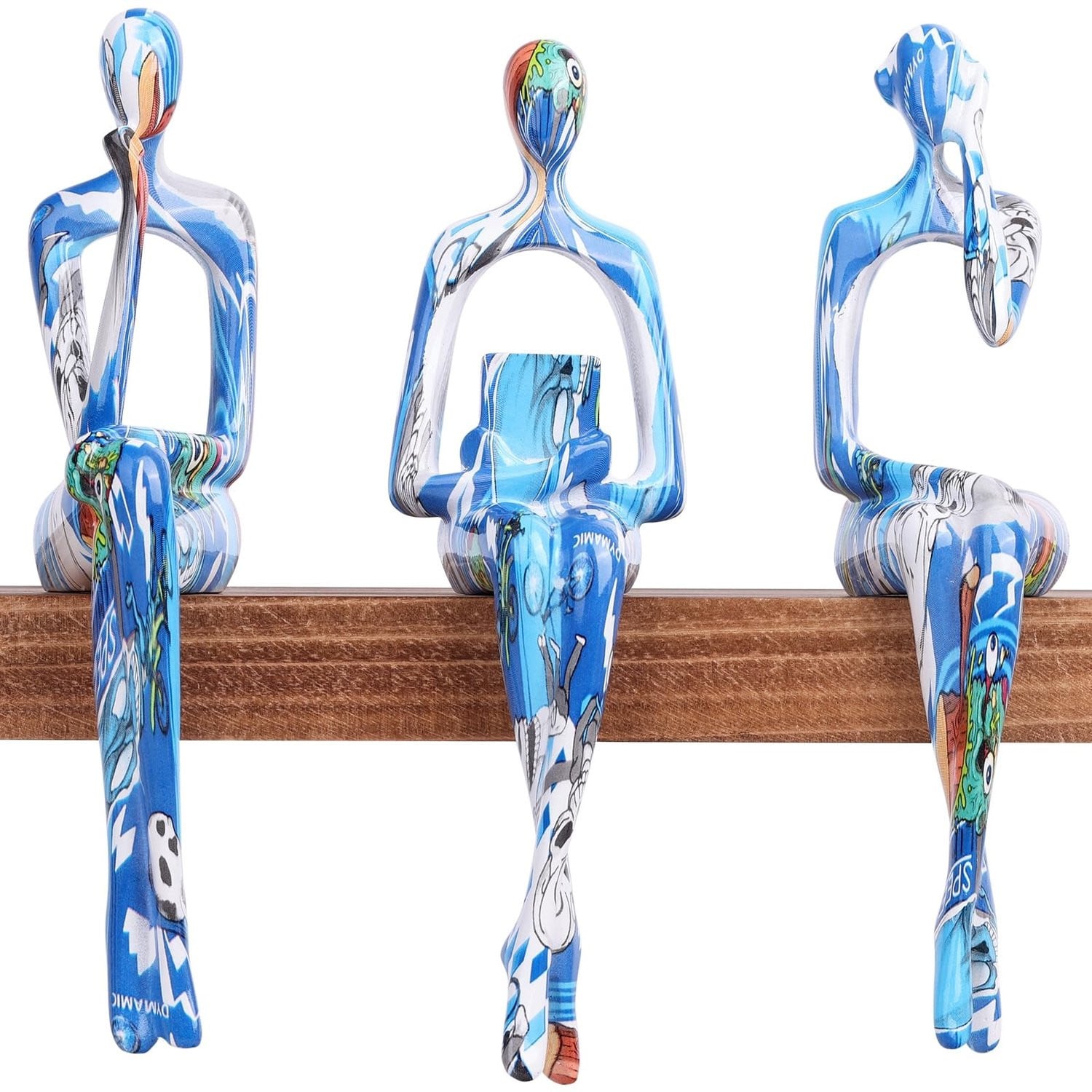 Graffiti Reading Ladies Thinker Sitting Sculpture Set - Kleurvolle decoratie voor boekenplanken
