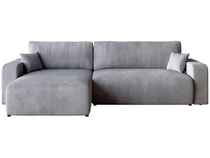 BROMARKT Ecksofa mit Schlaffunktion Kissen und Bettkasten L-Form Hellgrau Schlafsofa mit Bettkasten 274x148x82cm Sofa Couch Sofabett freistehend Cord 3 sitzer Eckcouch für Wohnzimmer PUMI XL