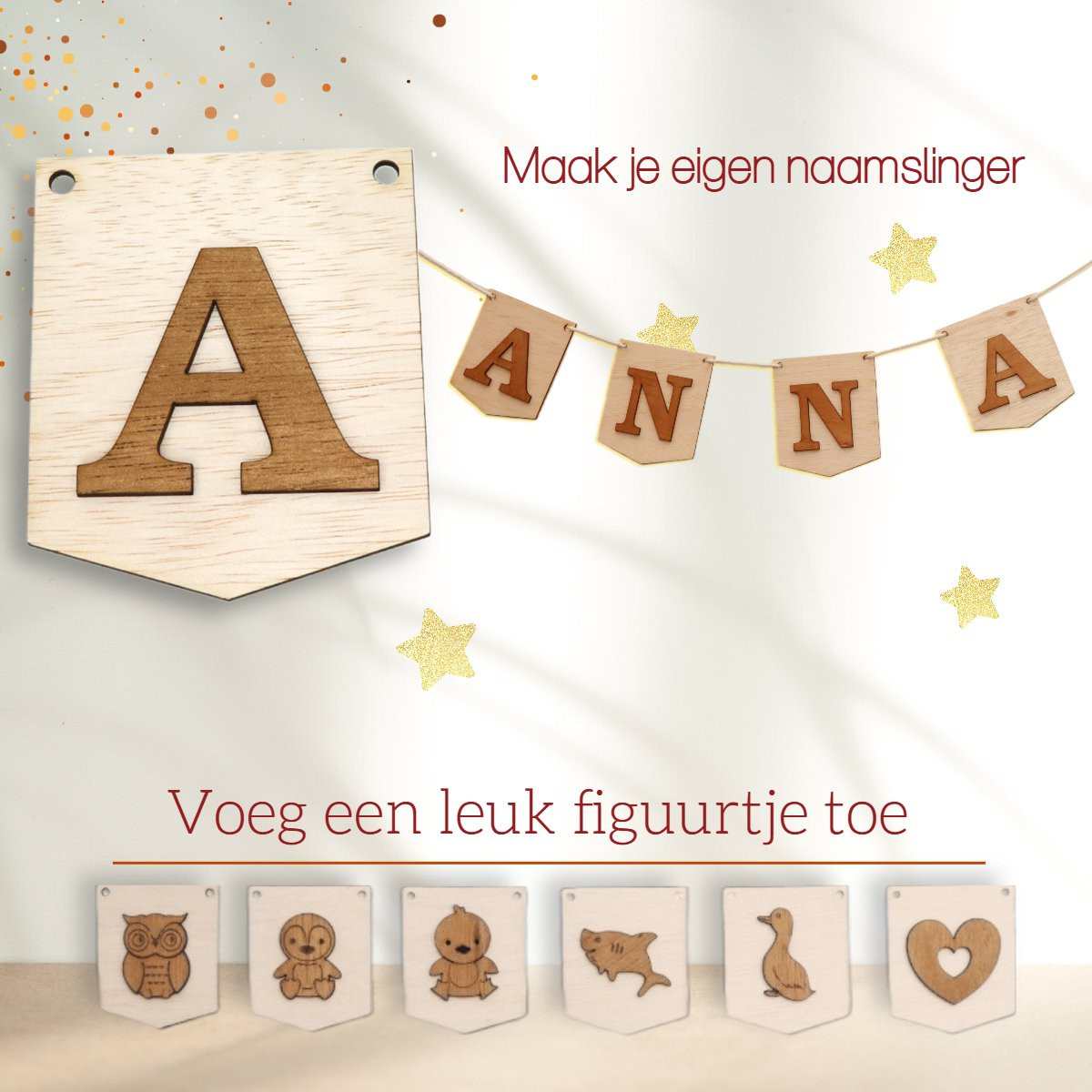 CoolCuts 3D Houten Letter A voor Gepersonaliseerde Slingers en Vlaggenlijnen