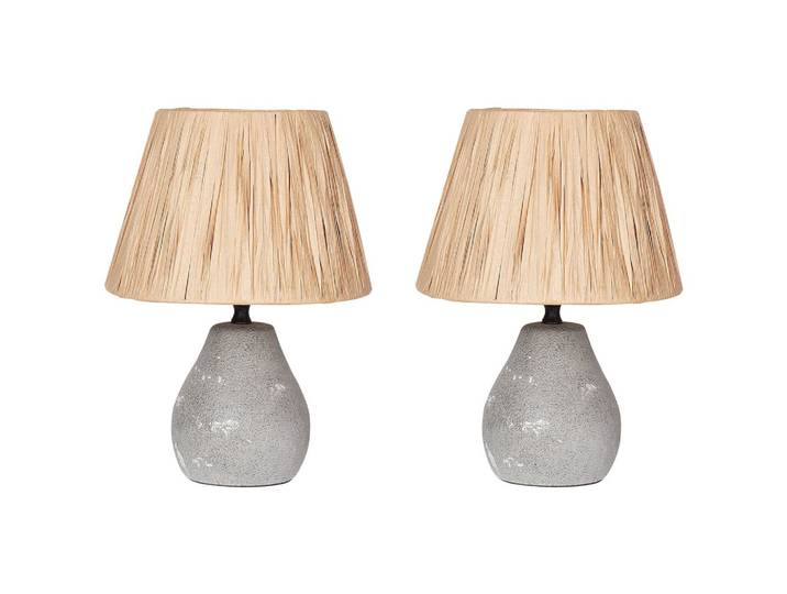 TISCHLEUCHTE 2er Set Grau/Heller Holzfarbton Arwadito