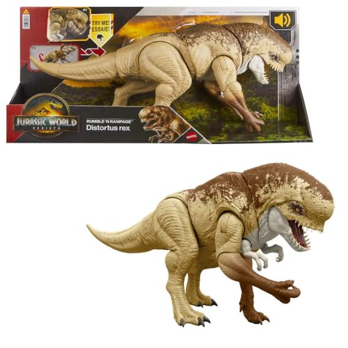 Mattel Jurassic World Rebirth Distortus Rex Rumble N Rampage Dinosaurus actiefiguur, 56,5 cm