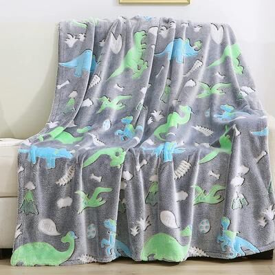 Shop Station Glow In The Dark Blanket For Kids Soft Flannel Unicorn & Dinosaur Throw Blanket light Grey 27.56 39.37 In