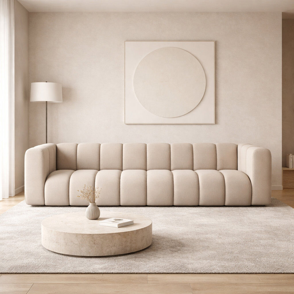 Metro 5 Seater Velvet Seating Component Beige 70cm H x 290cm W x 179cm D