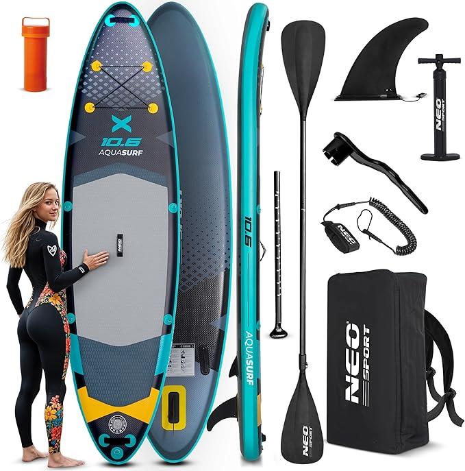 Stand Up Paddle Board - SUP Aufblasbar Set - 320 cm - Mit Zubehör Handpumpe Paddel Leash Rucksack - Aquasurf 10.6