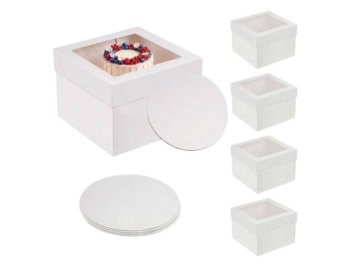 Tortenbox Set Sichtfenster & Cakeboards Weiss-Transparent