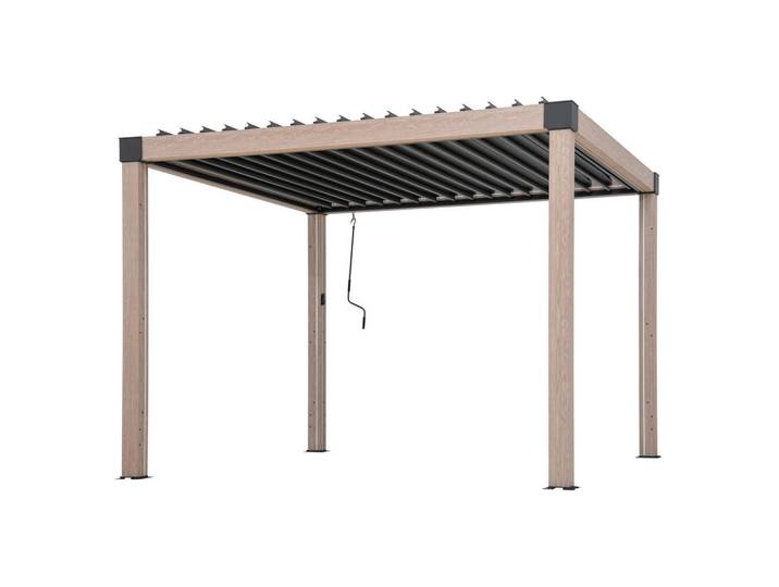 Modante Pavillon, Metall, Holzoptik, quadratisch, 306x223x306 cm, wetterbeständig, UV-beständig, regenabweisend, Sonnenschutz, Pavillons