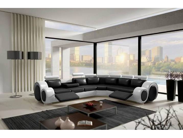 JVmoebel Ecksofa Schwarz-Weiße Ledercouch mit modernem Design und hohem Komfort, Made in Europa