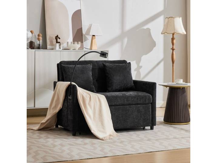 Canapé Bureau et studio canapé-lit Petite unité double lit simple pliable Avec ports USB Pour bureau ou télétravail Noir